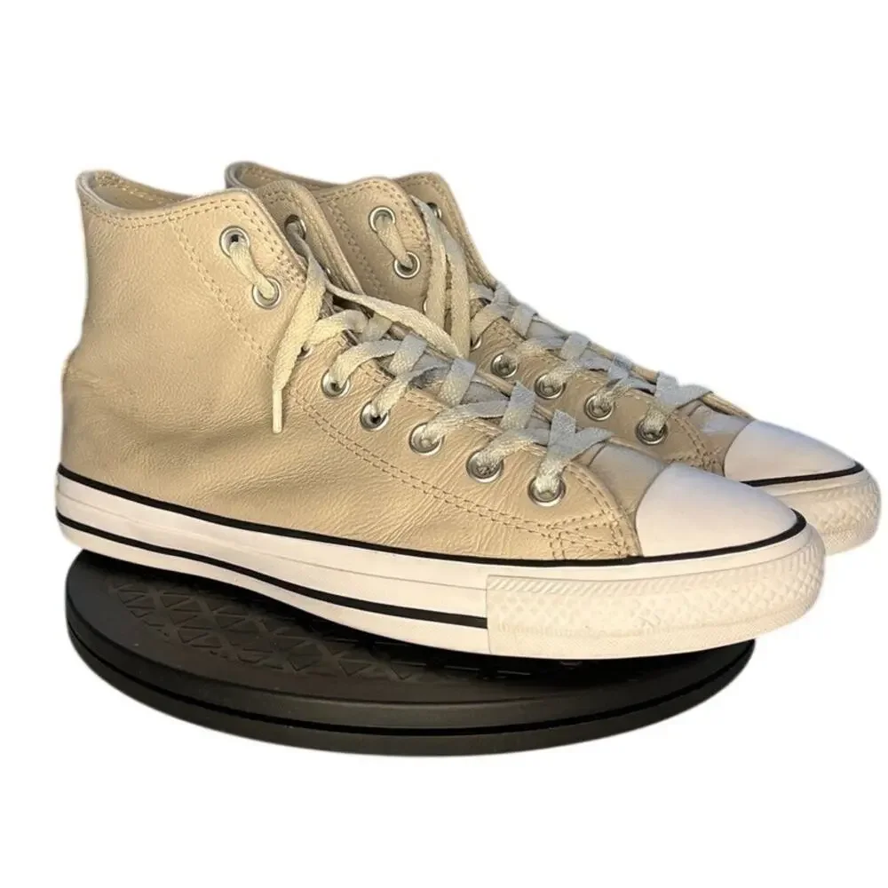 Unisex Converse Chuck Taylor All Star 171462C Leather Hi-Top Shoes M8/W10 Beige